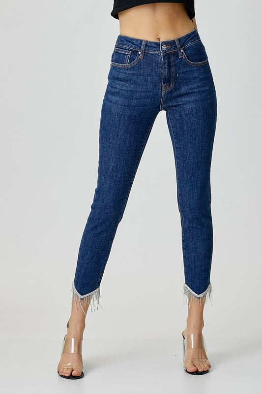 RISEN Bella Embellished Mid Rise Crop Skinny Jeans